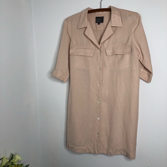 LEO&SAGE Blush Linen Blend Botton Down Shirt Dress Size M - Picture 2 of 16